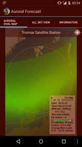 Screenshot of the aurora forecast